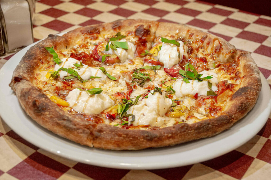 Peach & Prosciutto Pizza at Eddie's Italian Eatery